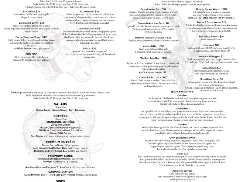 RAM Restaurant & Brewery Menu
