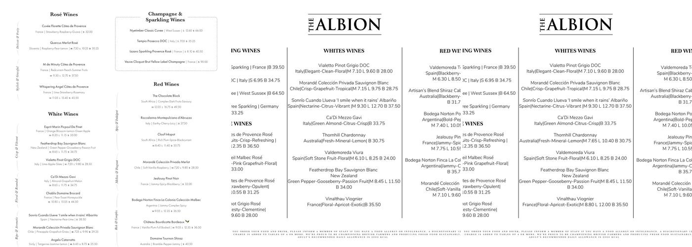 Albion Menu