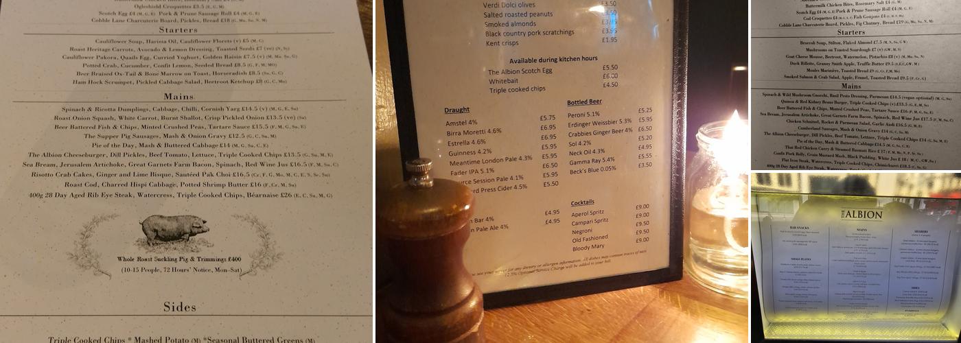 The Albion Menu