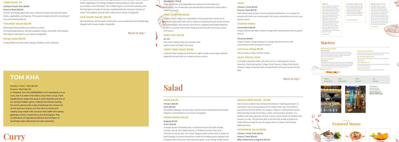 Lele Gig Harbor Menu