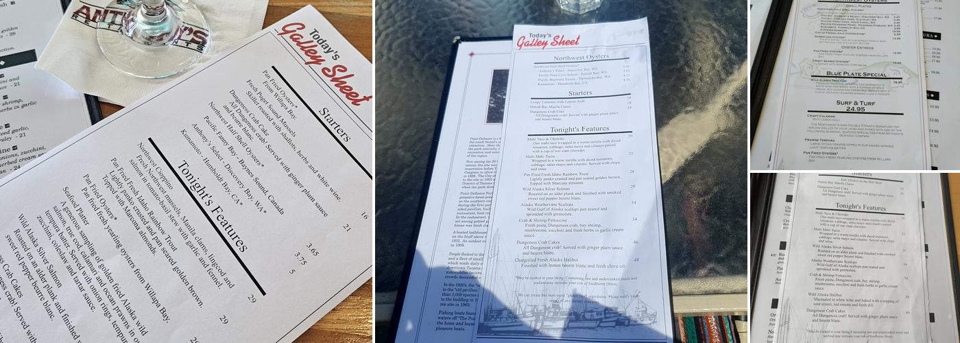 Anthony's At Point Defiance Menu