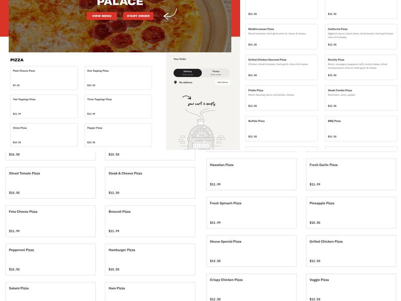 North Brookfield Pizza Palace Menu