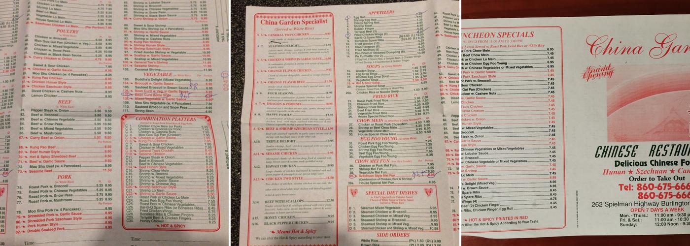 China Garden Menu