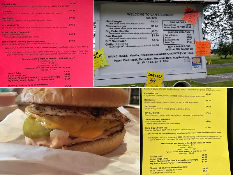 Van's Burger Menu
