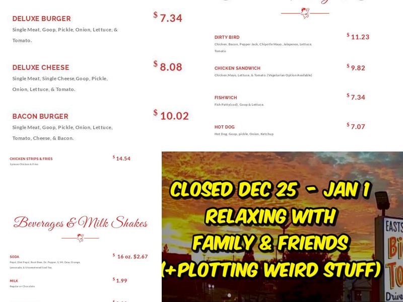 Eastside Big Tom Menu