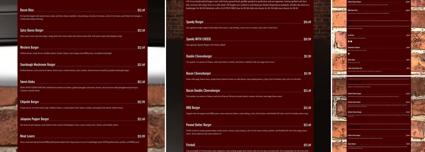 Spanky Burger & Brew Menu