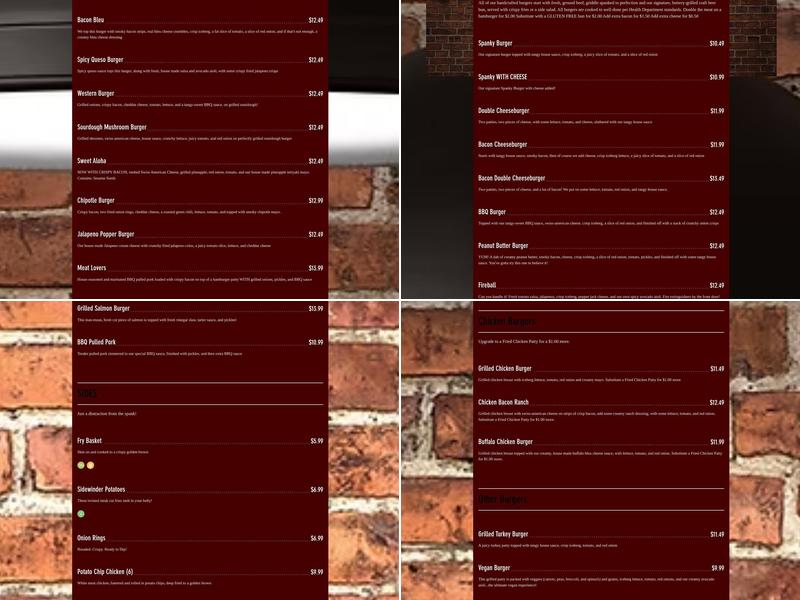 Spanky Burger & Brew Menu