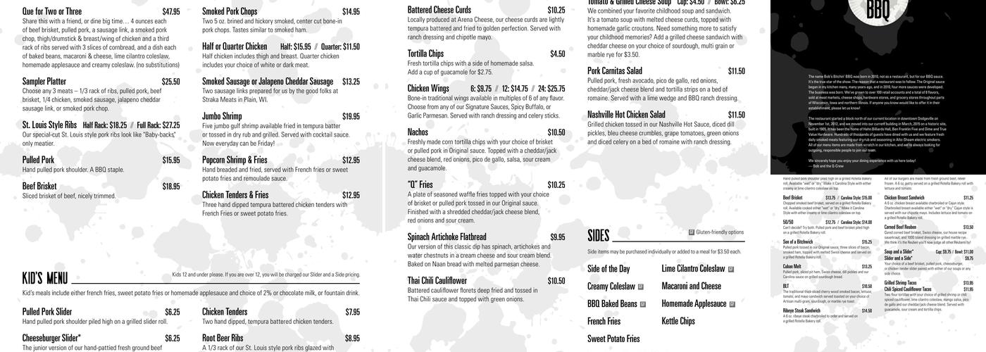 Bob's Bitchin' BBQ Menu