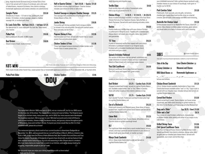 Bob's Bitchin' BBQ Menu