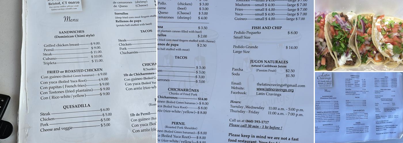 Latin Cravings Menu