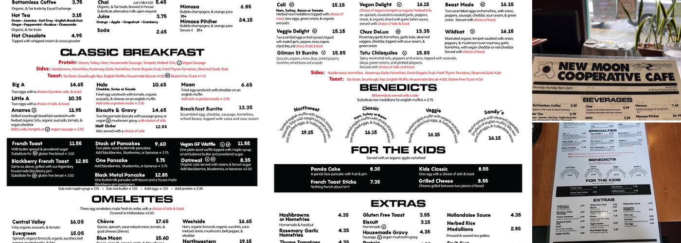 New Moon Cooperative Cafe Menu
