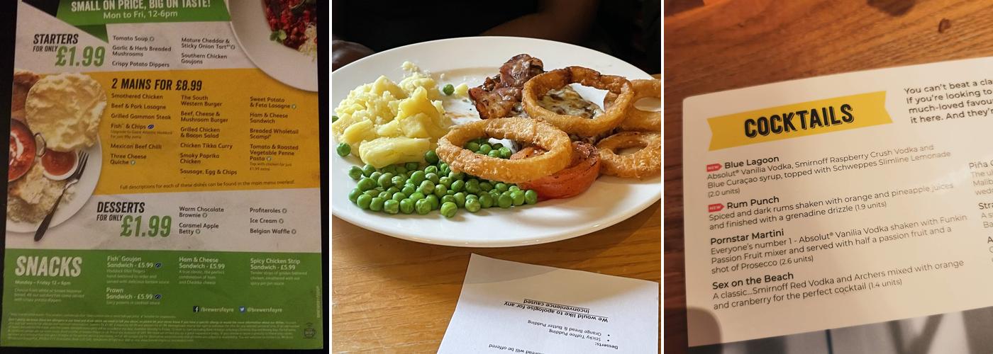 Central Park Brewers Fayre Menu