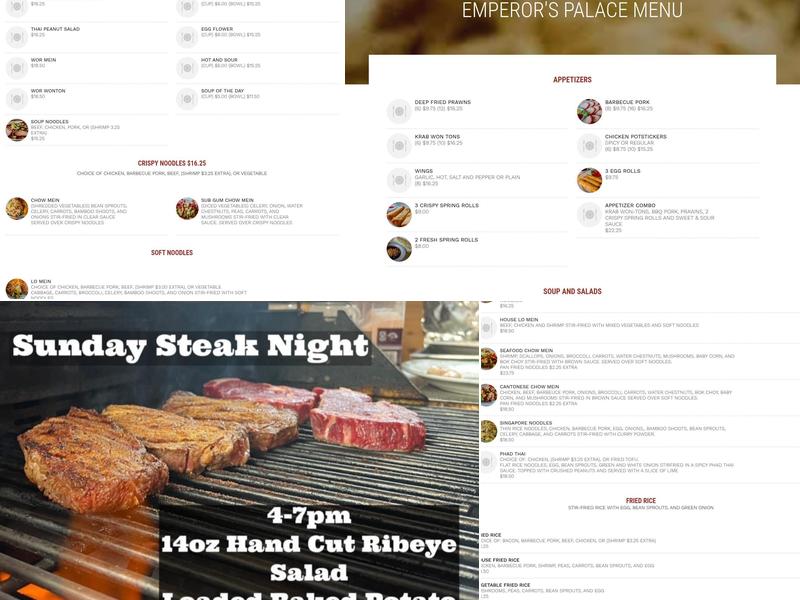 Emperor's Palace Lacey Menu