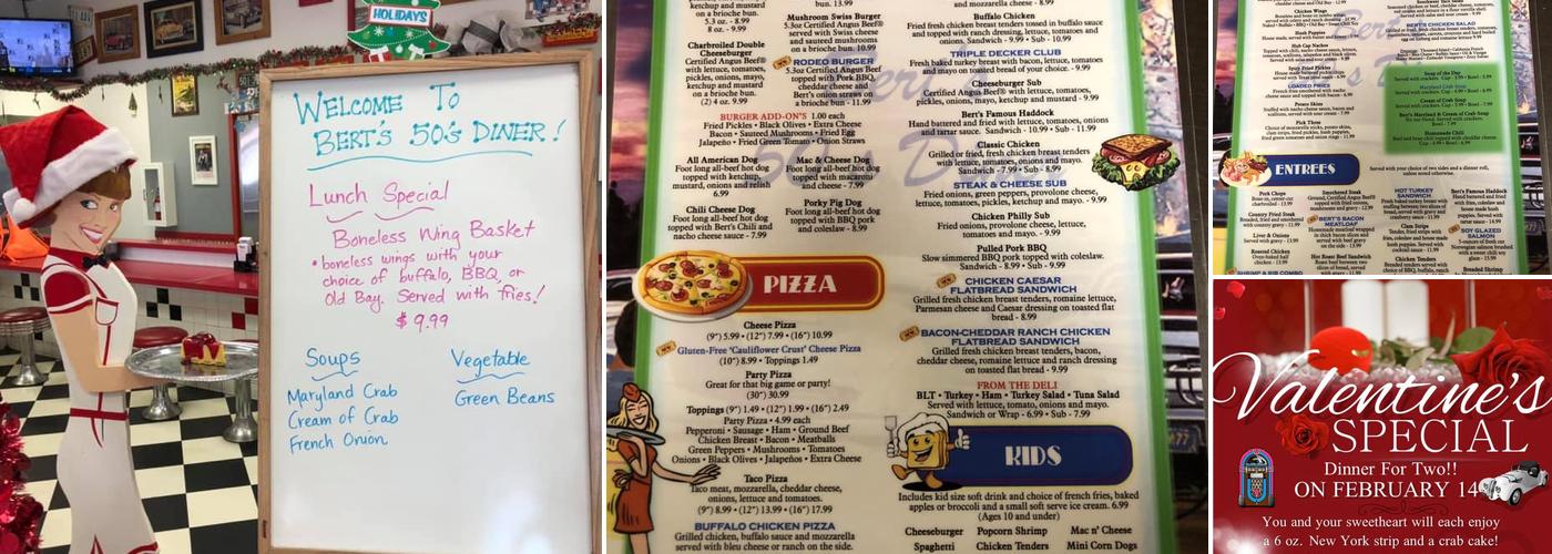 Bert’s 50’s Diner Menu