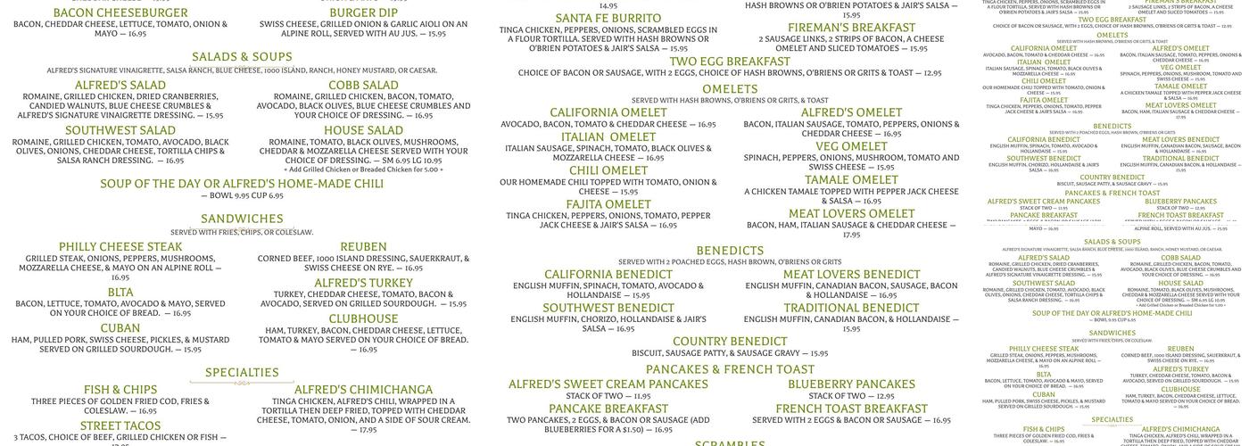 Alfred's Cafe Menu