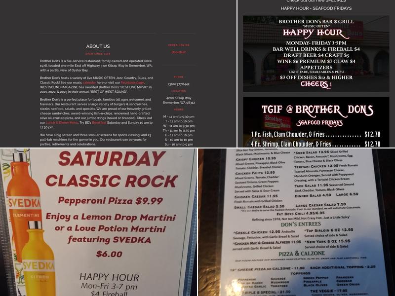 Brother Don's Bar & Grill Menu