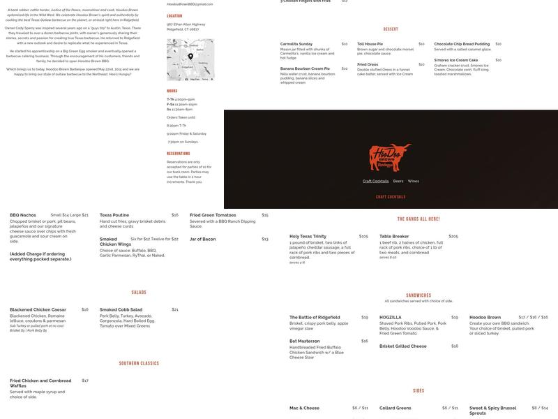 Hoodoo Brown BBQ Menu