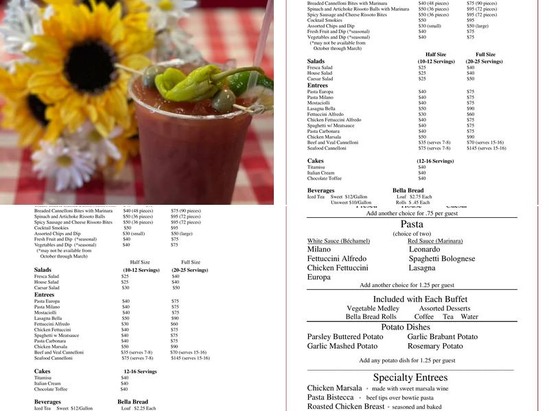 Bella Italia Menu