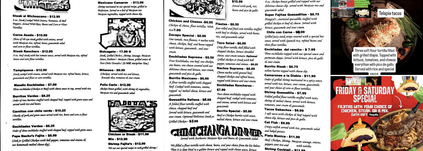 El Mexicano Restaurant Menu
