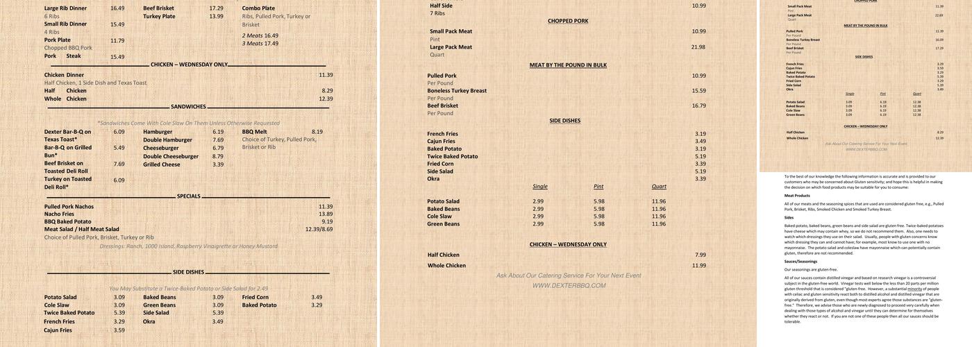 Dexter Bar-B-Que Menu