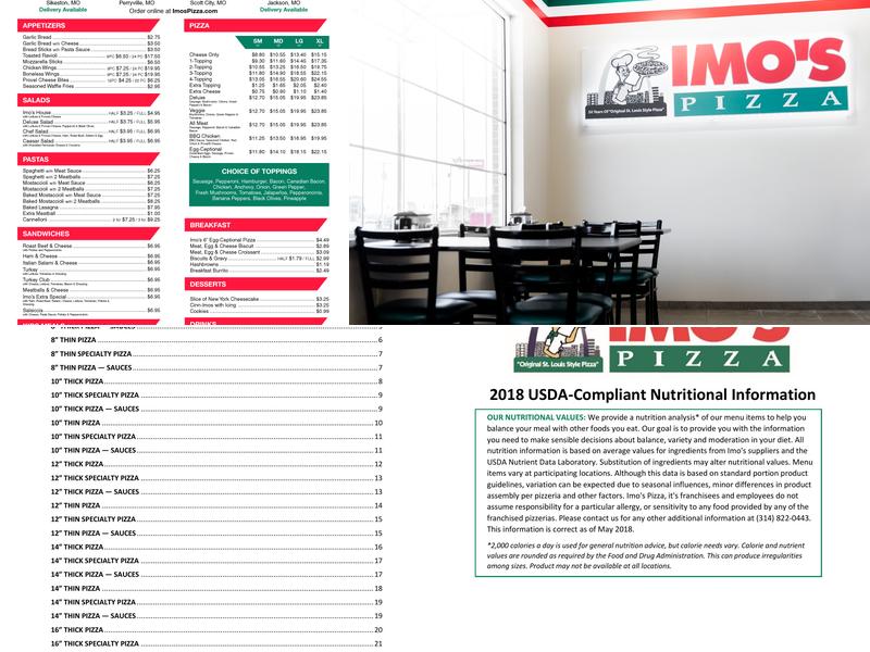 Imo's Pizza Menu