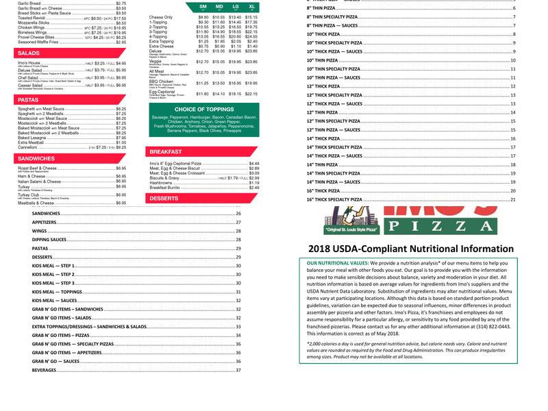 Imo's Pizza Menu