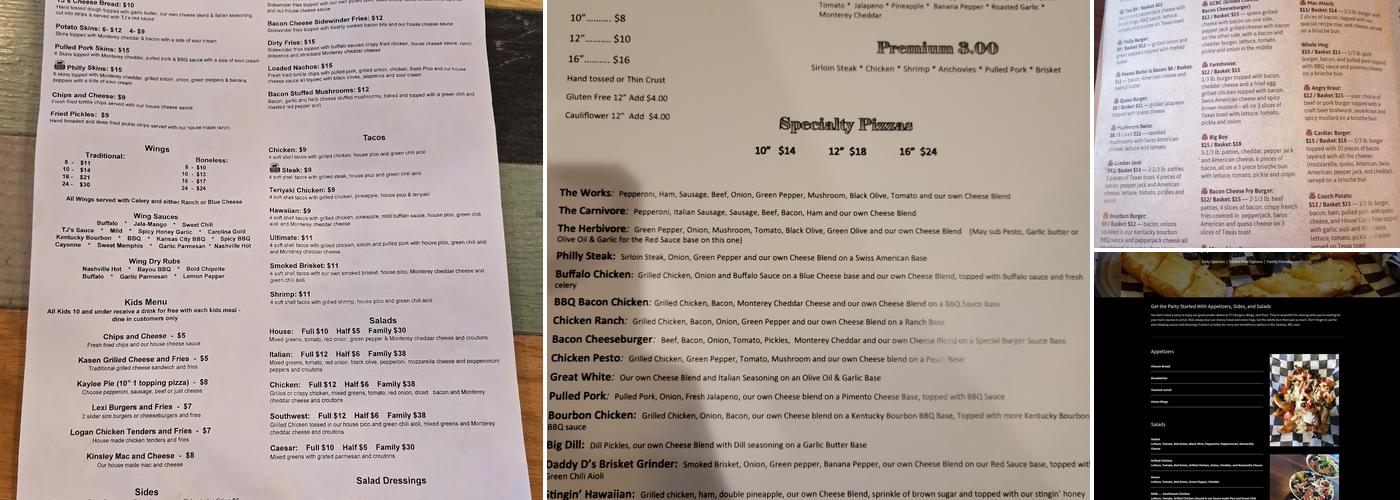 TJ's Burgers, Wings, and Pizza Menu