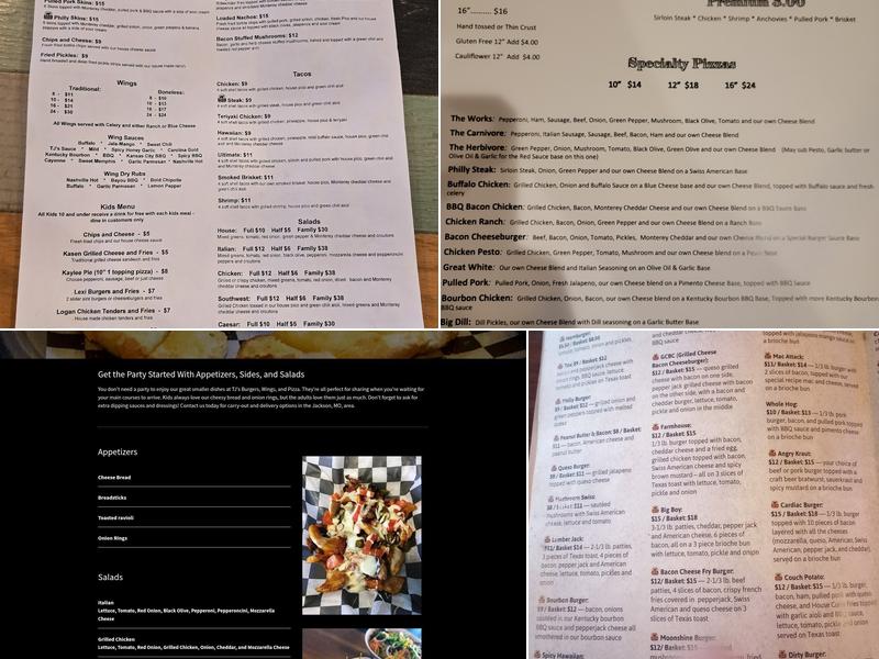 TJ's Burgers, Wings, and Pizza Menu