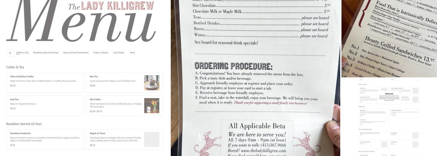 The Lady Killigrew Cafe Menu