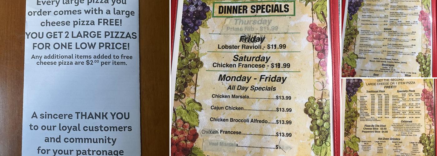 A-1 Hilltown Pizza Menu