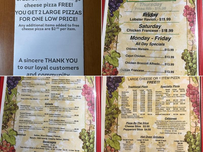 A-1 Hilltown Pizza Menu