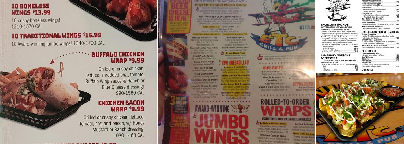 Wings Etc. Menu