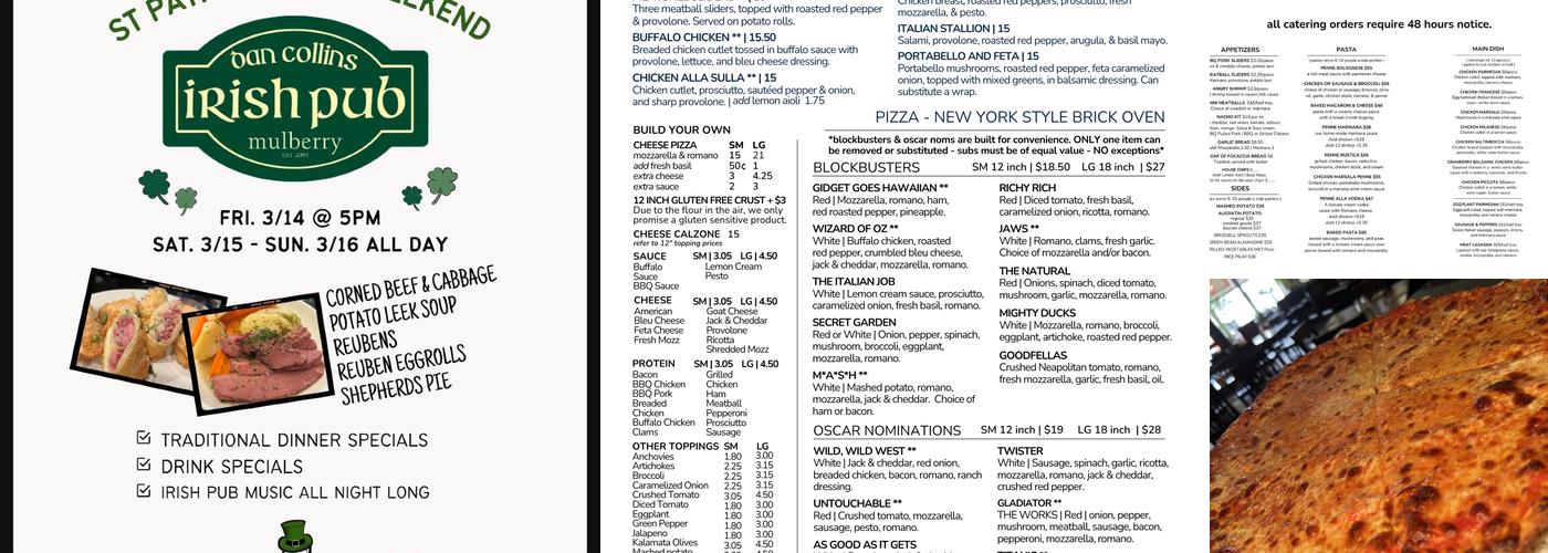 Mulberry Street Pizza Menu