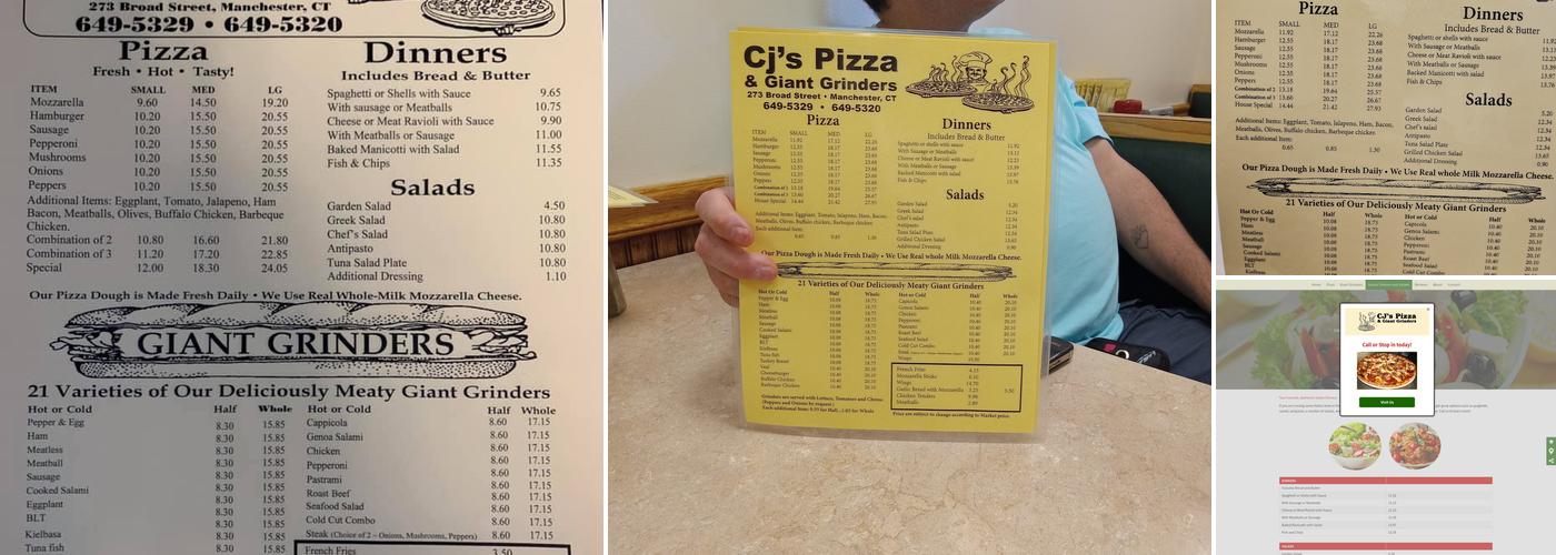 CJ's Pizza and Giant Grinders Menu