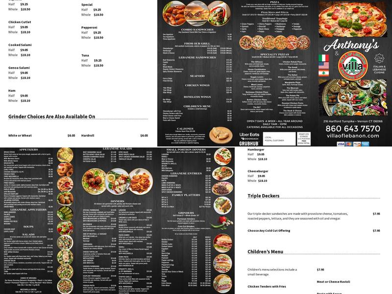 Anthony's Pizza Restaurant Menu