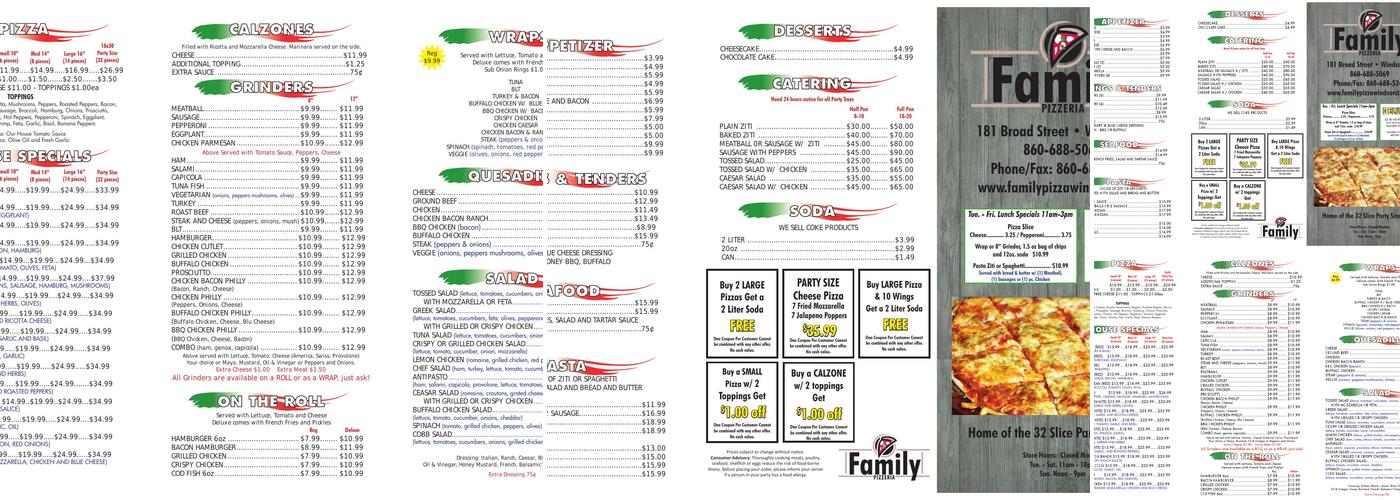 Family Pizzeria Menu