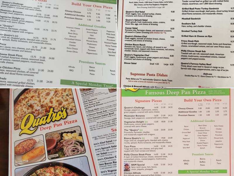 Quatro's Deep Pan Pizza Menu