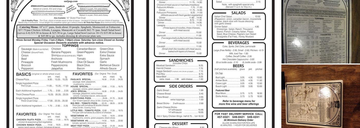 Pagliai's Pizza Menu