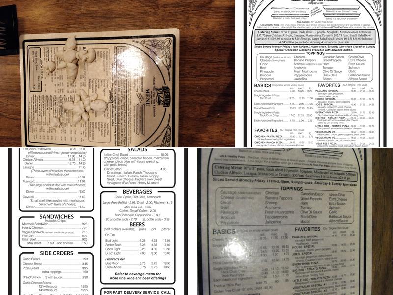 Pagliai's Pizza Menu