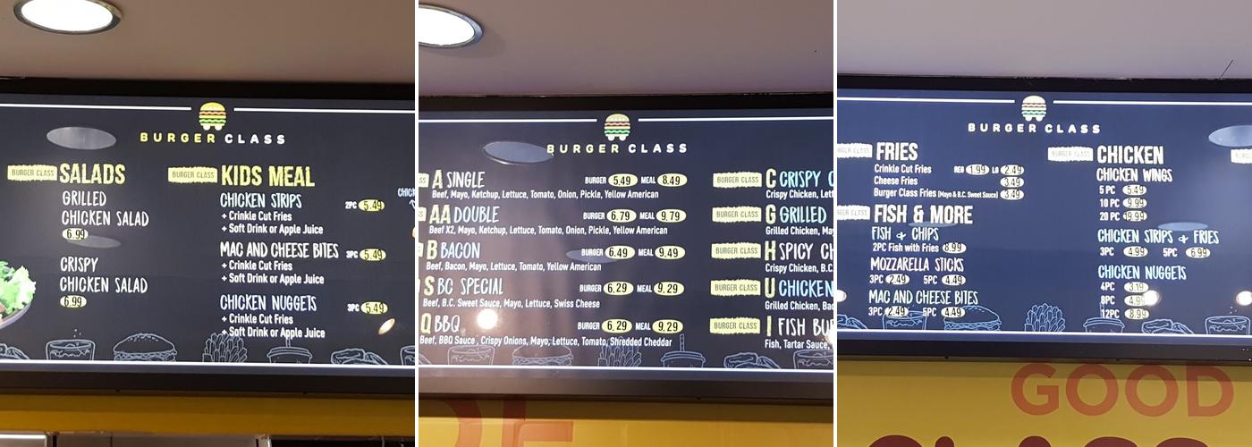 Burger Class Menu