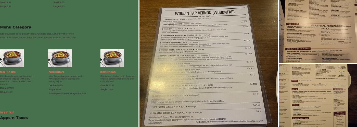 Wood-n-Tap - Vernon Menu