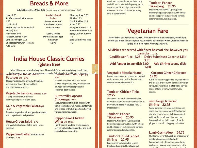 India House Menu