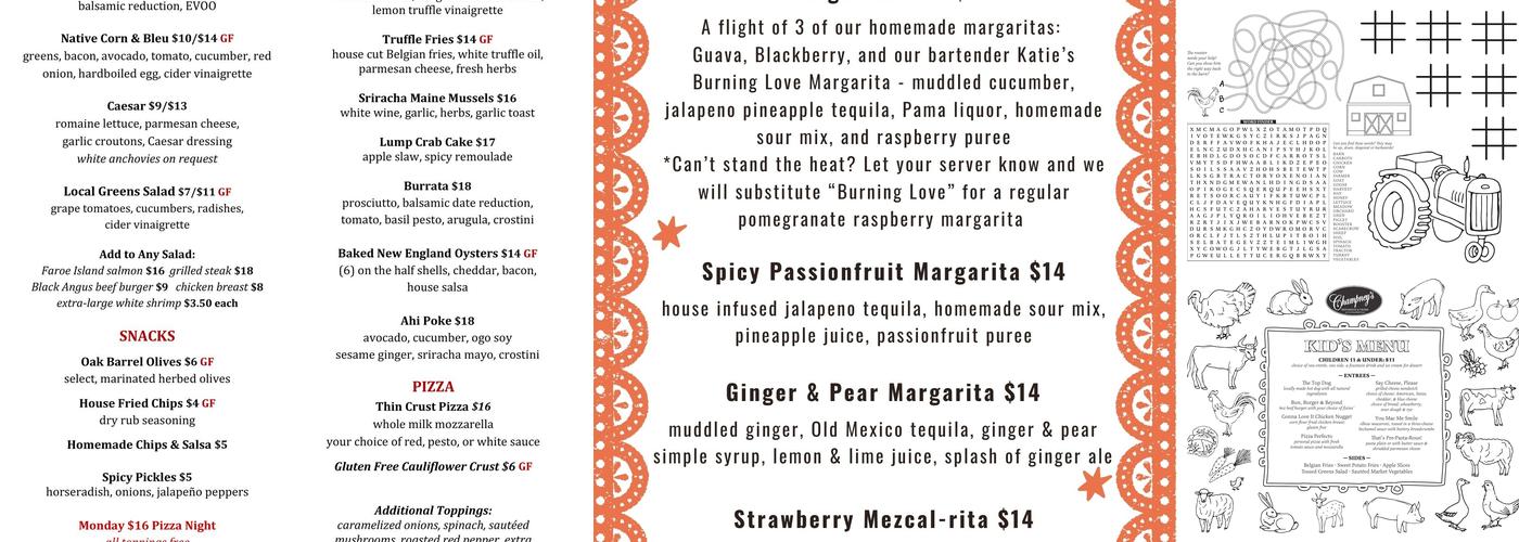 Champney's Restaurant & Tavern Menu
