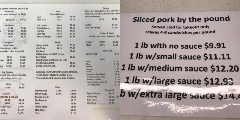 Dixie Barbecue Menu