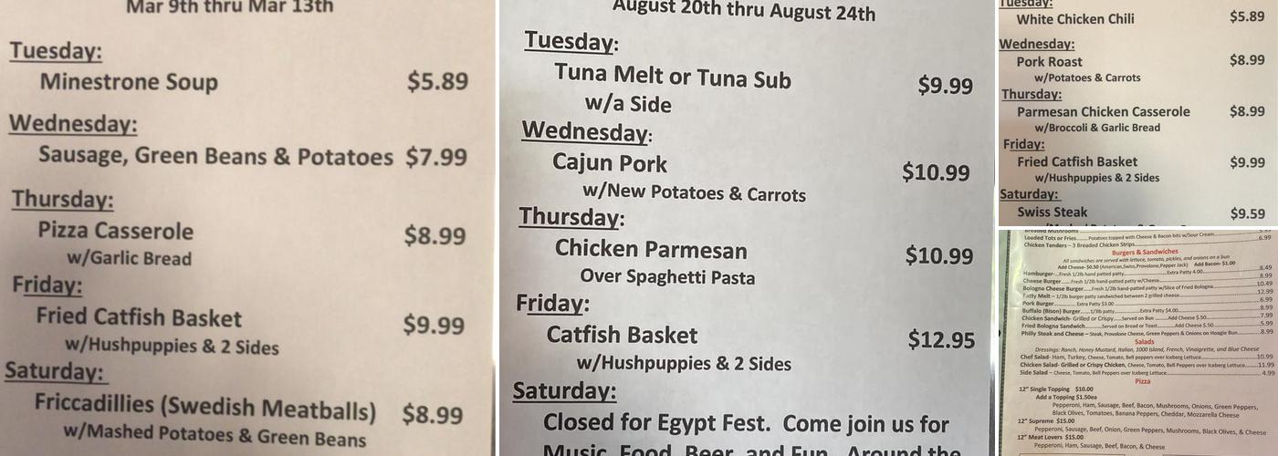 Los Hideaway Boys Cafe Bar & Grill Menu