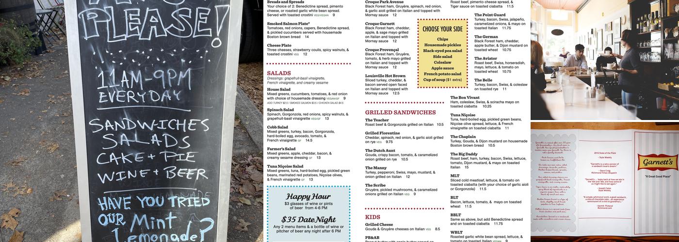Garnett's Menu