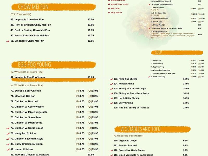 Panda King Menu