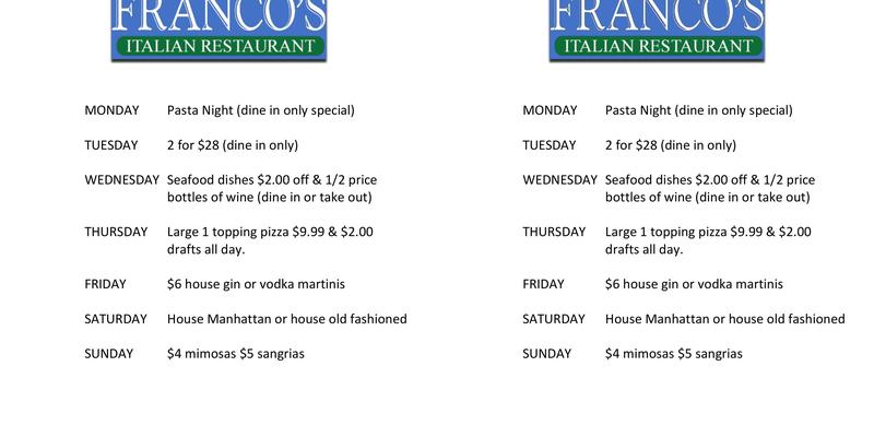 Franco's Italian Restaurant Menu