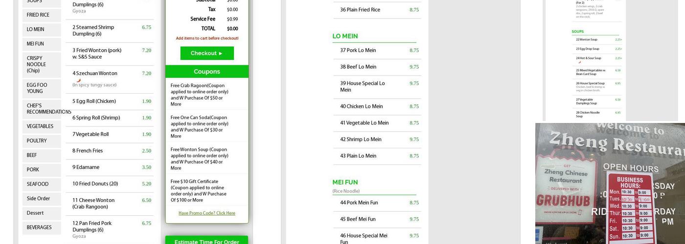 Zheng Chinese Restaurant Menu