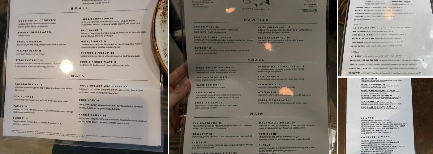 Rappahannock Restaurant Menu